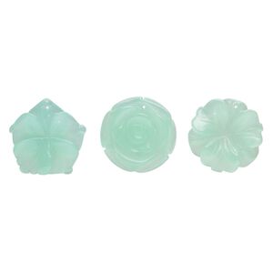 Focal mix, glass, translucent mint green, 40x34mm-40x40mm top-drilled carved flower. Sold per pkg of 3.