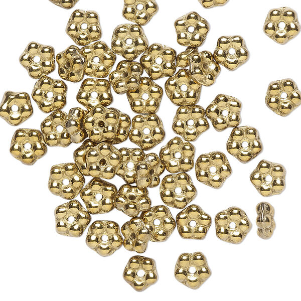 Bead, Preciosa, Czech pressed glass, opaque gold, 5x2mm forget-me-not flower. Sold per pkg of 50. image number 0