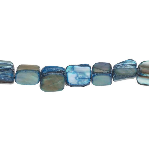 Mother-of-pearl shell 1pkg1, triangle tube bead 14 inch dark aqua 6x6mm-11x8mm image number 0