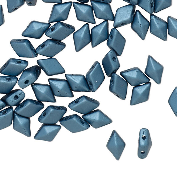Bead, DiamonDuo™, Czech pressed glass, opaque alabaster pastel blue petrol, 8x5mm faceted diamond with flat back and (2) 0.7-0.8mm holes. Sold per 10-gram pkg, approximately 70 beads. image number 0