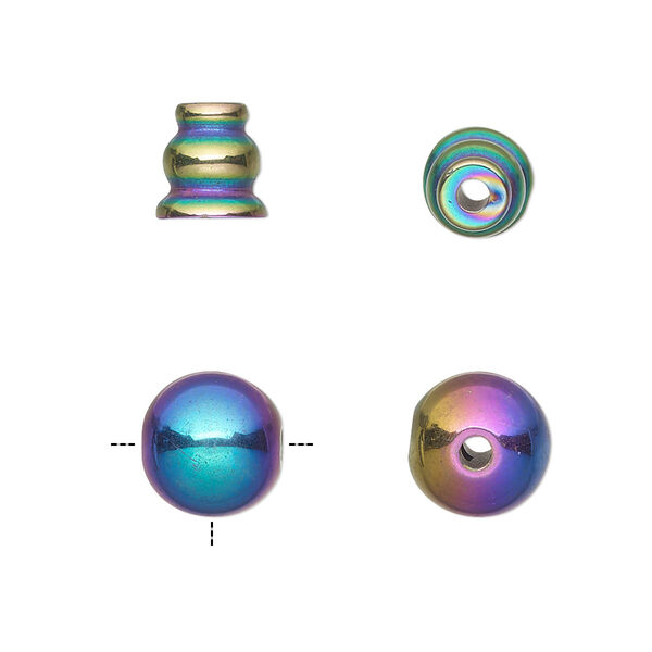 Hemalyke™ 1pkg2, electroplated T-drilled round / cone bead 10mm / 8x7.5mm image number 0