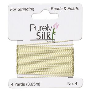 Thread, Purely Silk™, light green, medium-heavy, size #4, 24-pound test. Sold per 4-yard card.