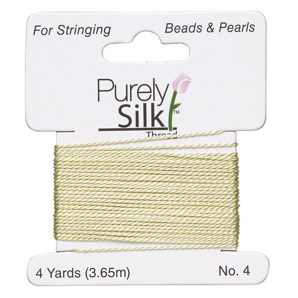 Thread, Purely Silk™, light green, medium-heavy, size #4, 24-pound test. Sold per 4-yard card. image number 0