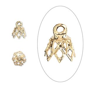 Bead cap, gold-plated brass, 8x5.5mm 7-prong bell, fits 5-7mm bead. Sold per pkg of 500.