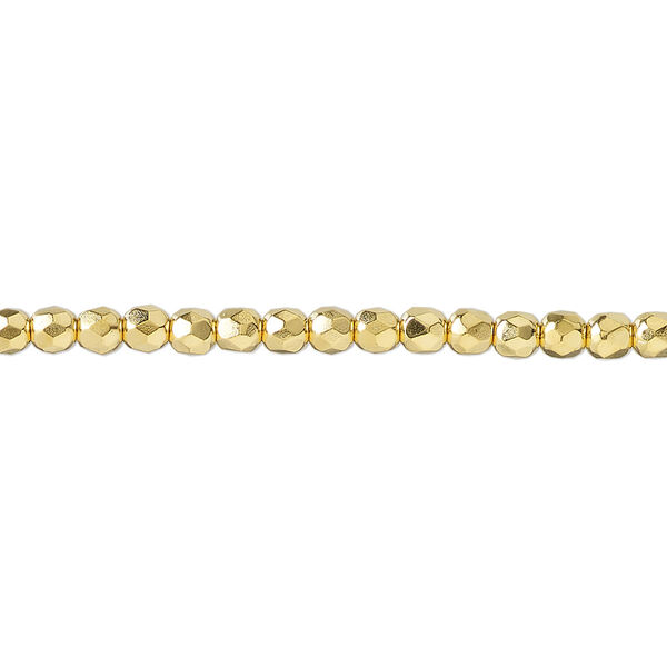 Bead, fire-polished, 14Kt gold-plated glass, opaque clear, 3mm faceted round. Sold per 1 mass, approximately 1,200 beads. image number 0