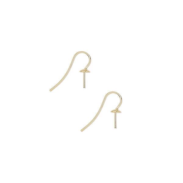Ear wire, gold-plated brass, 17.5mm fishhook with 5mm cup and 7.5mm peg, fits up to 6mm bead, 19 gauge. Sold per pkg of 5 pairs. image number 0