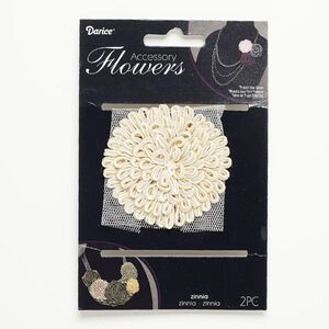 Sew-on component, fabric, ivory, 66-68mm zinnia flower. Sold per pkg of 2.