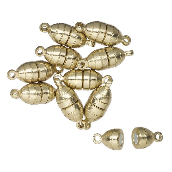 Clasp, magnetic, antique brass-finished brass, 10x5mm oval. Sold per pkg of 10. image number 0