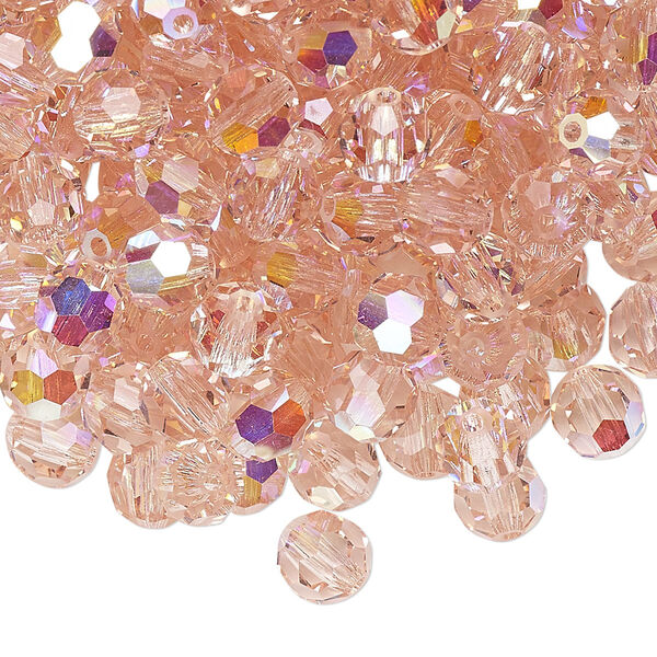 Bead 24pk light rose AB, Preciosa Czech crystal 6mm round image number 0