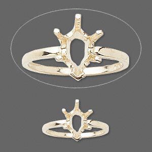 Ring, Sure-Set™, 14Kt gold, 10x7mm 6-prong pear basket setting, size 6. Sold individually.