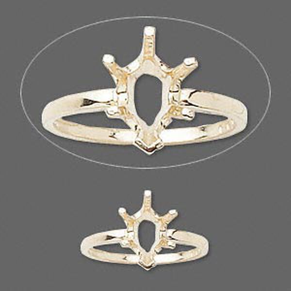Ring, Sure-Set™, 14Kt gold, 10x7mm 6-prong pear basket setting, size 6. Sold individually. image number 0