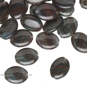 Bead, Czech pressed glass, translucent dark grey, 12x9mm puffed oval. Sold per 1-ounce pkg, approximately 35 beads.