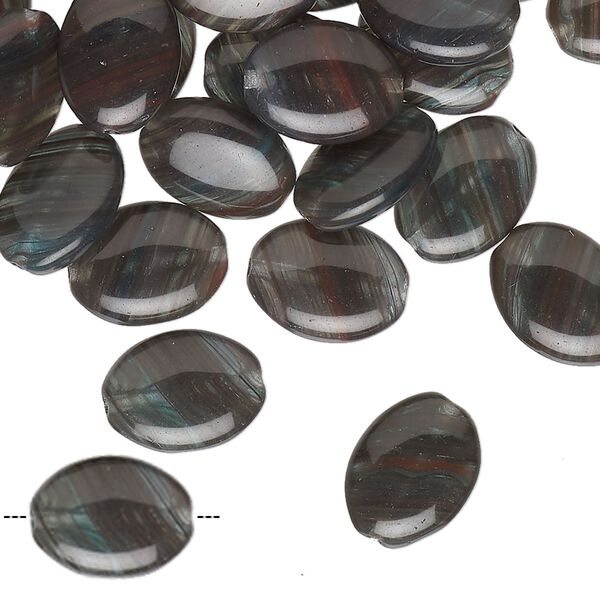 Bead, Czech pressed glass, translucent dark grey, 12x9mm puffed oval. Sold per 1-ounce pkg, approximately 35 beads. image number 0