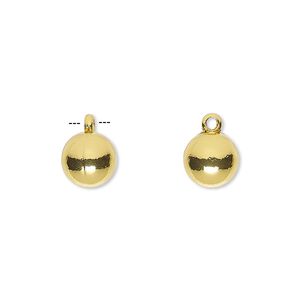 Drop, gold-finished "pewter" (zinc-based alloy), 8mm round. Sold per pkg of 10.