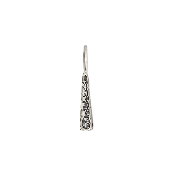 Ear wire, antiqued sterling silver, 21mm fishhook with fancy design and hole, 20 gauge. Sold per pair. image number 0