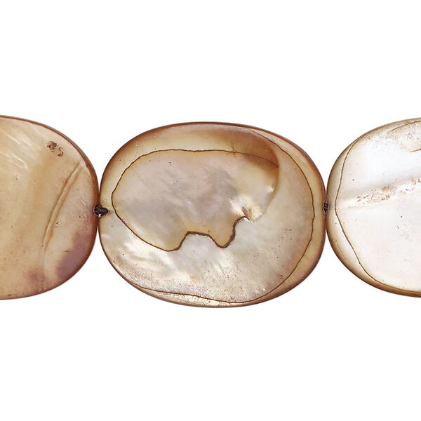 Mother-of-pearl shell 1pkg1, flat oval bead 15 inch light brown 23x19mm-24x19mm image number 0