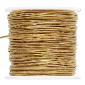 Cord, imitation silk, gold, 1mm. Sold per 100-foot spool.