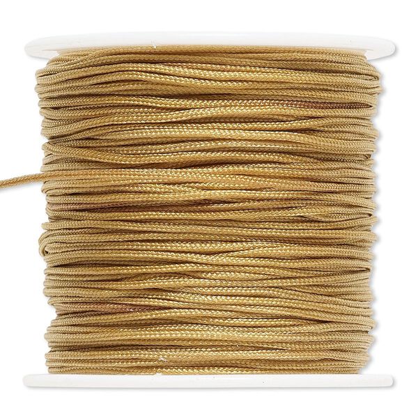 Cord, imitation silk, gold, 1mm. Sold per 100-foot spool. image number 0