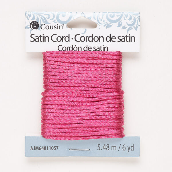 Cord, satin, dark rose, 2mm round. Sold per 6-yard pkg. image number 0