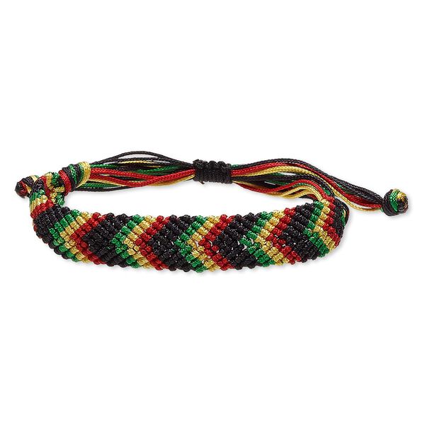 Bracelet, macramé, nylon, multicolored, 15mm wide, adjustable from 5-1/2 to 9 inches with macramé knot closure. Sold individually. image number 0