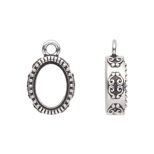 Drop, TierraCast®, "Celestial" collection, antique silver-plated pewter (tin-based alloy), 16.5x14mm oval with scroll design. Sold individually.