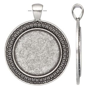 Pendant, antique silver-finished "pewter" (zinc-based alloy), 44x35mm single-sided round with horseshoe design and 25mm non-calibrated round setting. Sold individually.