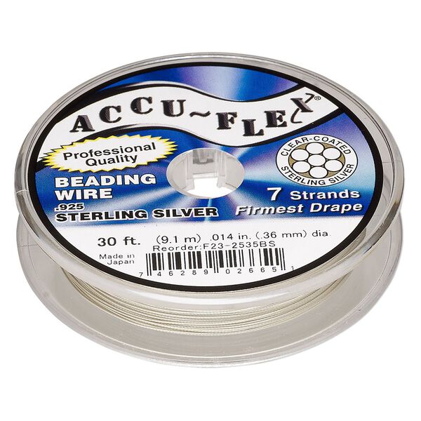 Beading wire, Accu-Flex®, nylon and .925 sterling silver, clear, 7 strand, 0.014-inch diameter. Sold per 30-foot spool. image number 0