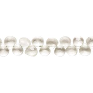 Green quartz 1pkg1, hand-cut top-drilled micro-faceted puffed teardrop bead 7 inch 5-6mm