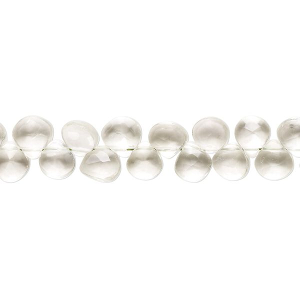Green quartz 1pkg1, hand-cut top-drilled micro-faceted puffed teardrop bead 7 inch 5-6mm image number 0
