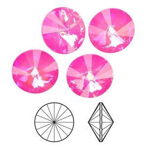 Chaton 12pk crystal ultra pink AB, Crystal Passions® 14mm rivoli 1122