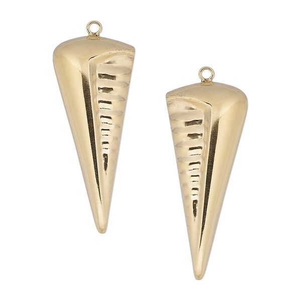 Drop, 14Kt gold-filled, 29x12mm single-sided left- and right-facing textured point. Sold per pkg of 2. image number 0