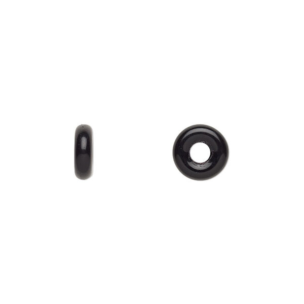 Bead, Czech pressed glass, jet, 8x2.5mm ring. Sold per pkg of 50. image number 0