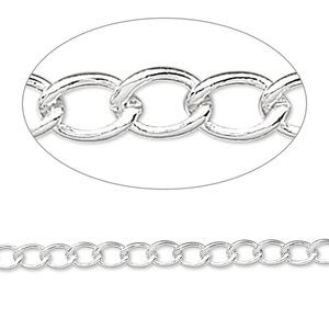 Chain 1pkg1 silver-plated curb, 3.5mm, brass 5 foot unfinished