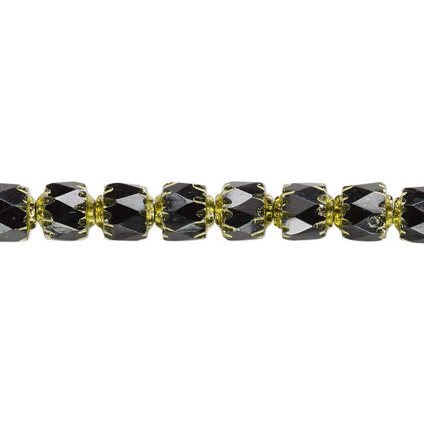 Bead, Czech glass, opaque jet and metallic green, 6mm round cathedral. Sold per 15-1/2" to 16" strand. image number 0