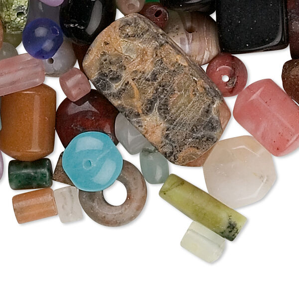 Bead mix, multi-gemstone (natural / dyed / manmade) and glass, mixed colors, 4-35mm mixed shape. Sold per 1/2 pound pkg, approximately 50-160 beads. image number 0