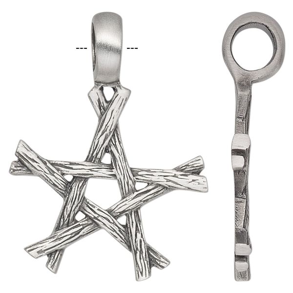 Pendant, antiqued pewter (tin-based alloy), 42x31mm single-sided star with branches. Sold individually. image number 0