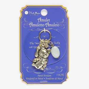 Focal, green aventurine / antique gold-finished "pewter" (zinc-based alloy) / steel, green, 35x23mm with lucky cat / clover / flat oval. Sold individually.