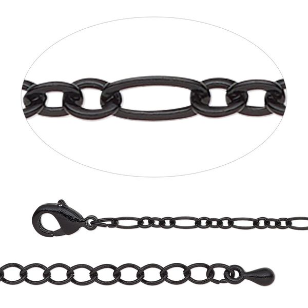 Chain, black-finished steel and brass, 2.5mm figaro, 7-1/2 inches with 2-inch extender chain and lobster claw clasp. Sold individually. image number 0