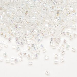 Seed bead, Miyuki, glass, pkg/250g, #11 2-cut hex, translucent rainbow clear (HEX-250).