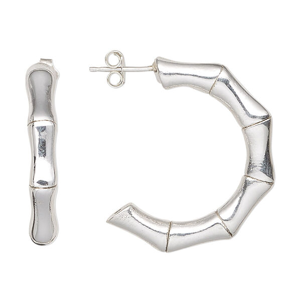 Earstud, sterling silver, electroformed, 28mm bamboo. Sold per pair. image number 0