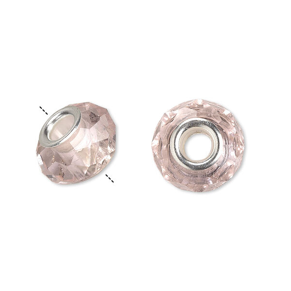 Bead 10pk 32 facets pink silver plate, Celestial Crystal® Dione® 14x9mm rondelle image number 0