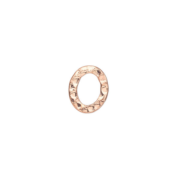 Component, copper-plated steel, 12x10mm double-sided hammered open oval. Sold per pkg of 12. image number 0