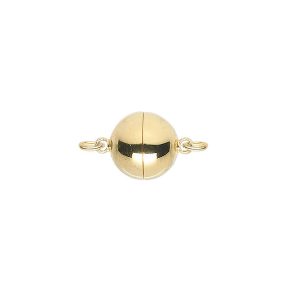 Clasp, magnetic, gold-plated brass, 10mm round. Sold individually. image number 0