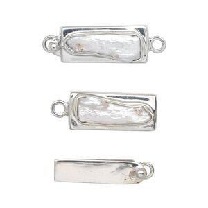 Clasp tab 1pkg1 sterling silver / cultured freshwater pearl, 24x10mm-26x12mm rectangle, 1-strand