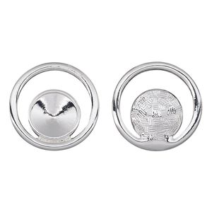 Component, Almost Instant Jewelry®, silver-plated "pewter" (zinc-based alloy), 24mm single-sided open round with 12mm rivoli setting. Sold per pkg of 2.