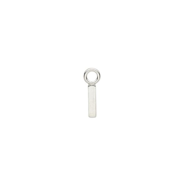 Charm, sterling silver, 8x2mm single-sided modern square alphabet letter I. Sold individually. image number 0