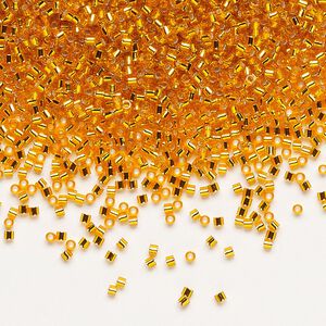 Seed bead, Delica®, glass, pkg/7.5g, #15 round, transparent silver-lined orange (DBS-0045).