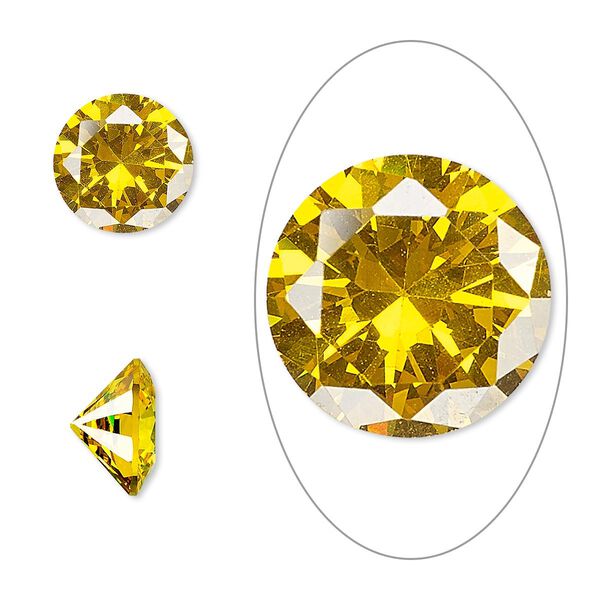 Gem, cubic zirconia, topaz gold, 10mm faceted round, Mohs hardness 8-1/2. Sold individually. image number 0