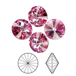 Chaton 4pk rose foil back, Crystal Passions® 14mm rivoli 1122