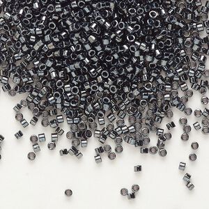 Seed bead, Delica®, glass, pkg/7.5g, #11 round, opaque metallic gunmetal (DB-0001).